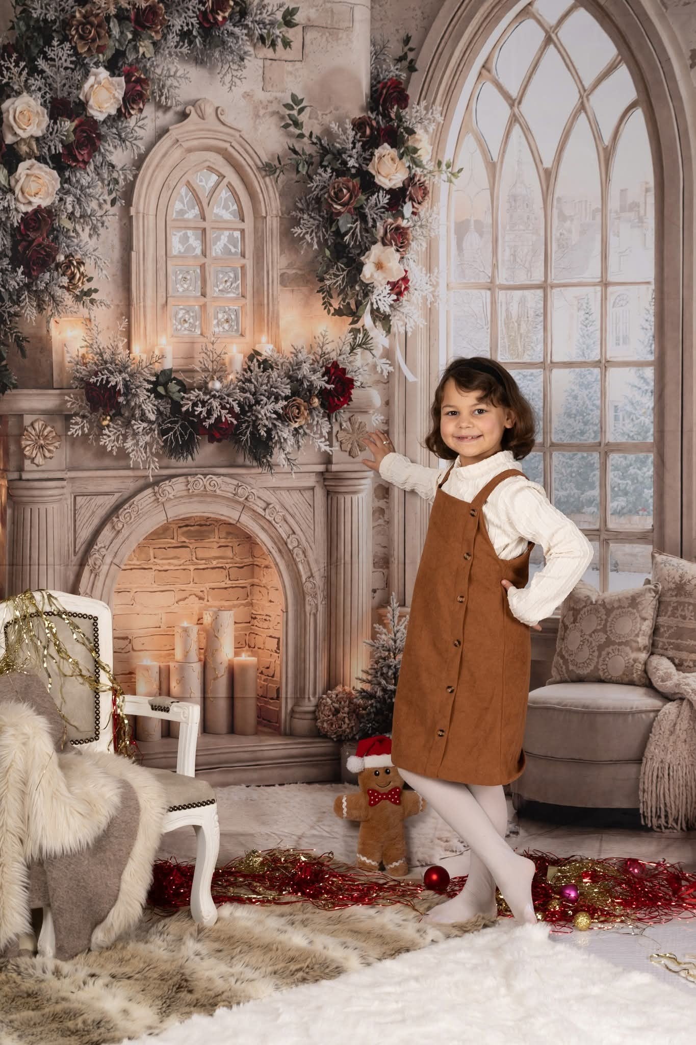 Kate Christmas Tree Roses Fireplace Arched Window Backdrop Designed by Emetselch -UK