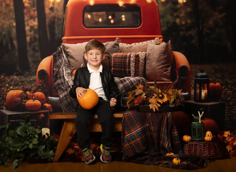 Kate Autumn Truck Pumpkin Lights Backdrop Designed by Emetselch -UK
