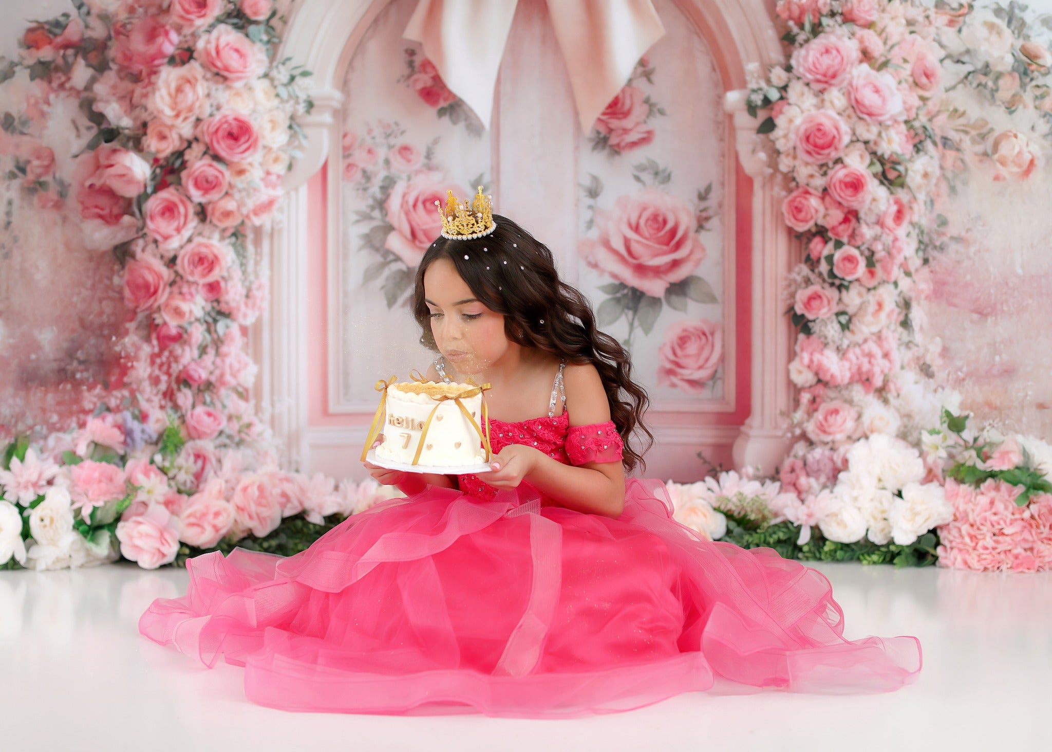 Kate Flower Arch Pink Rose Bow Backdrop Designed by Emetselch -UK