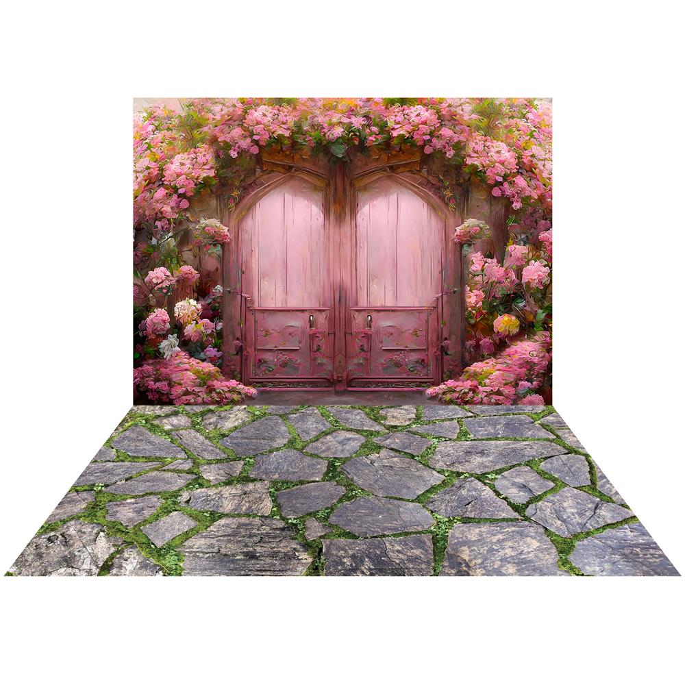 Kate Pink Secret Garden Backdrop+Stone Grass Floor Mat