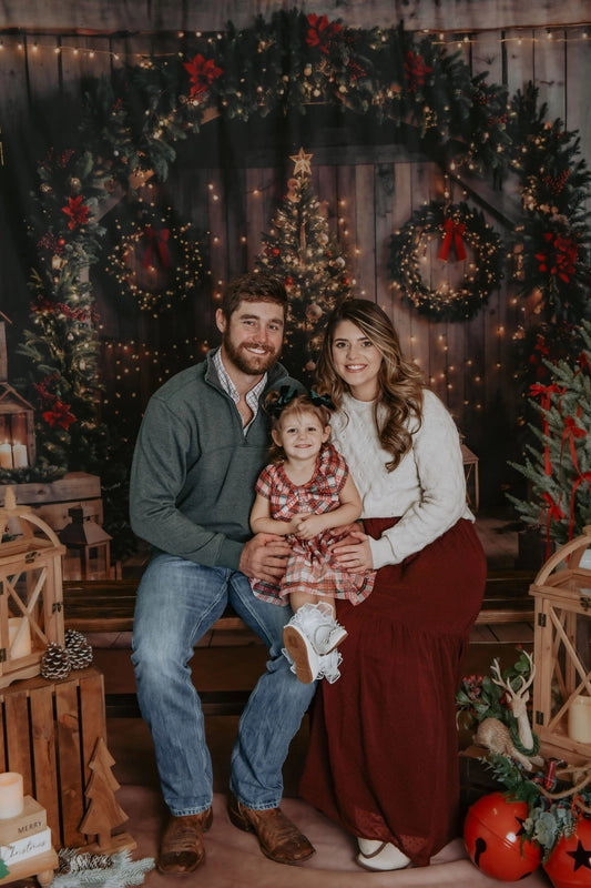 Kate Christmas Brown Wooden Arched Barn Door Backdrop Designed by Chain Photography