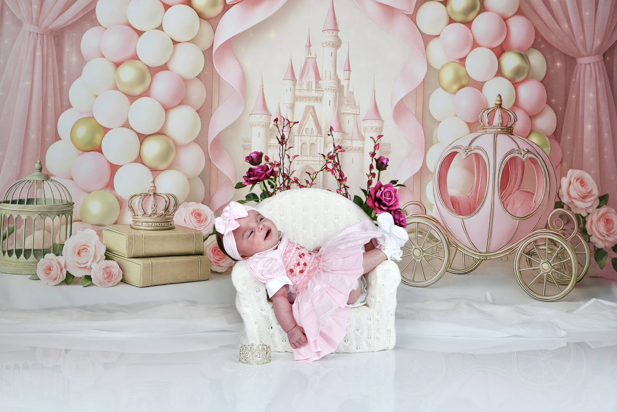 Kate Cake Smash Castle Pink Princess Carriage Backdrop Designed by Ashley Paul -UK