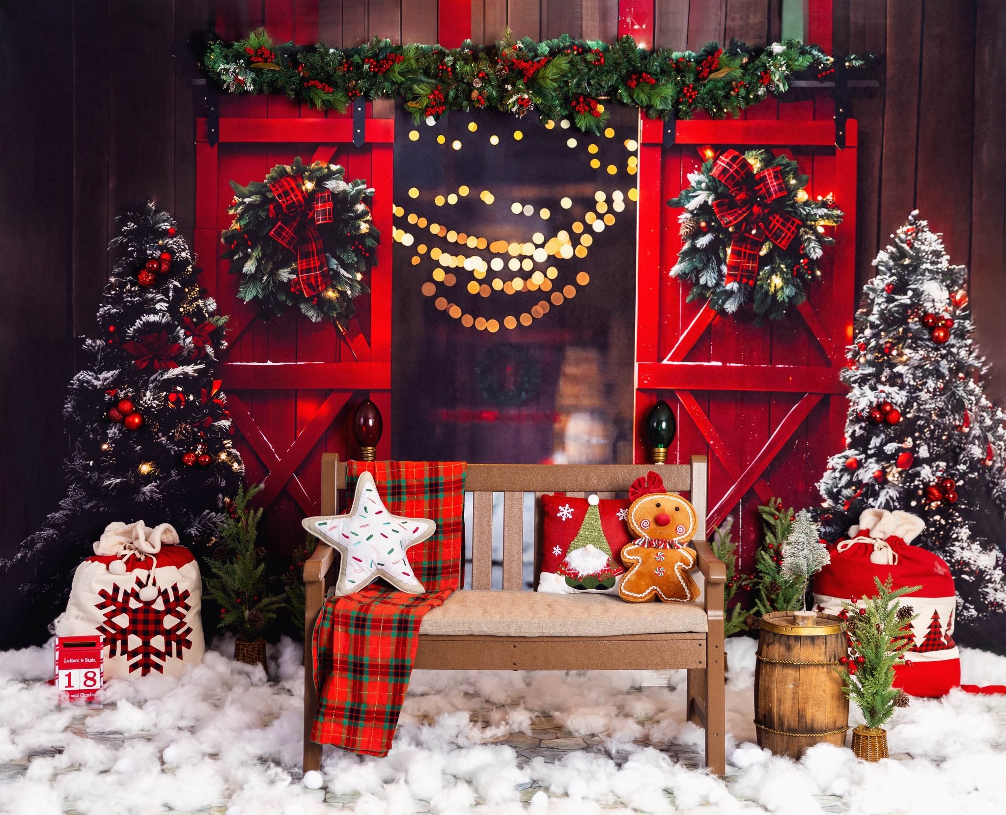 Kate Christmas Night Red Barn Door Backdrop Designed by Emetselch -UK