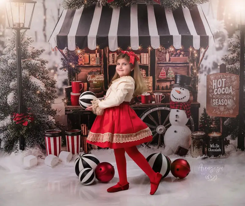 Kate Christmas Hot Cocoa Snow Snowman Backdrop Designed by Emetselch