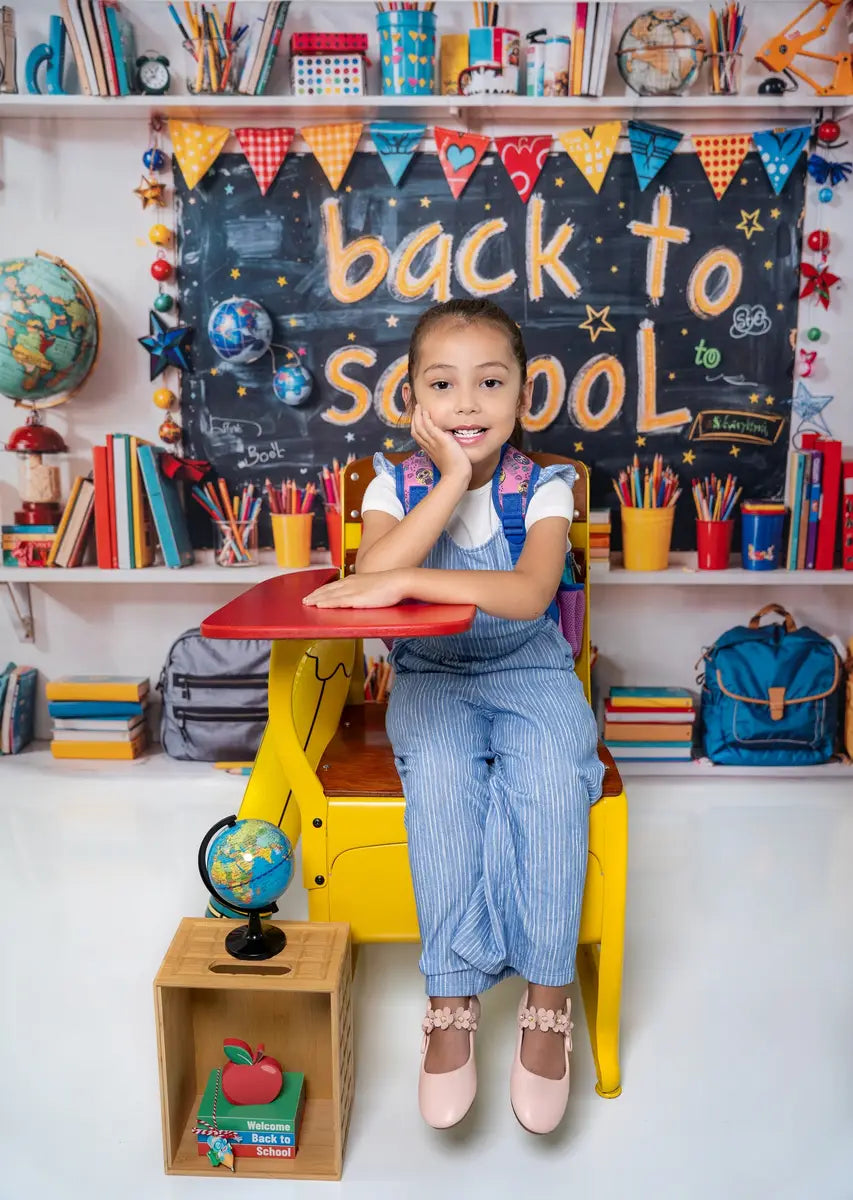 Kate Back to School Colorful Book Graffiti Blackboard Backdrop Designed by Emetselch