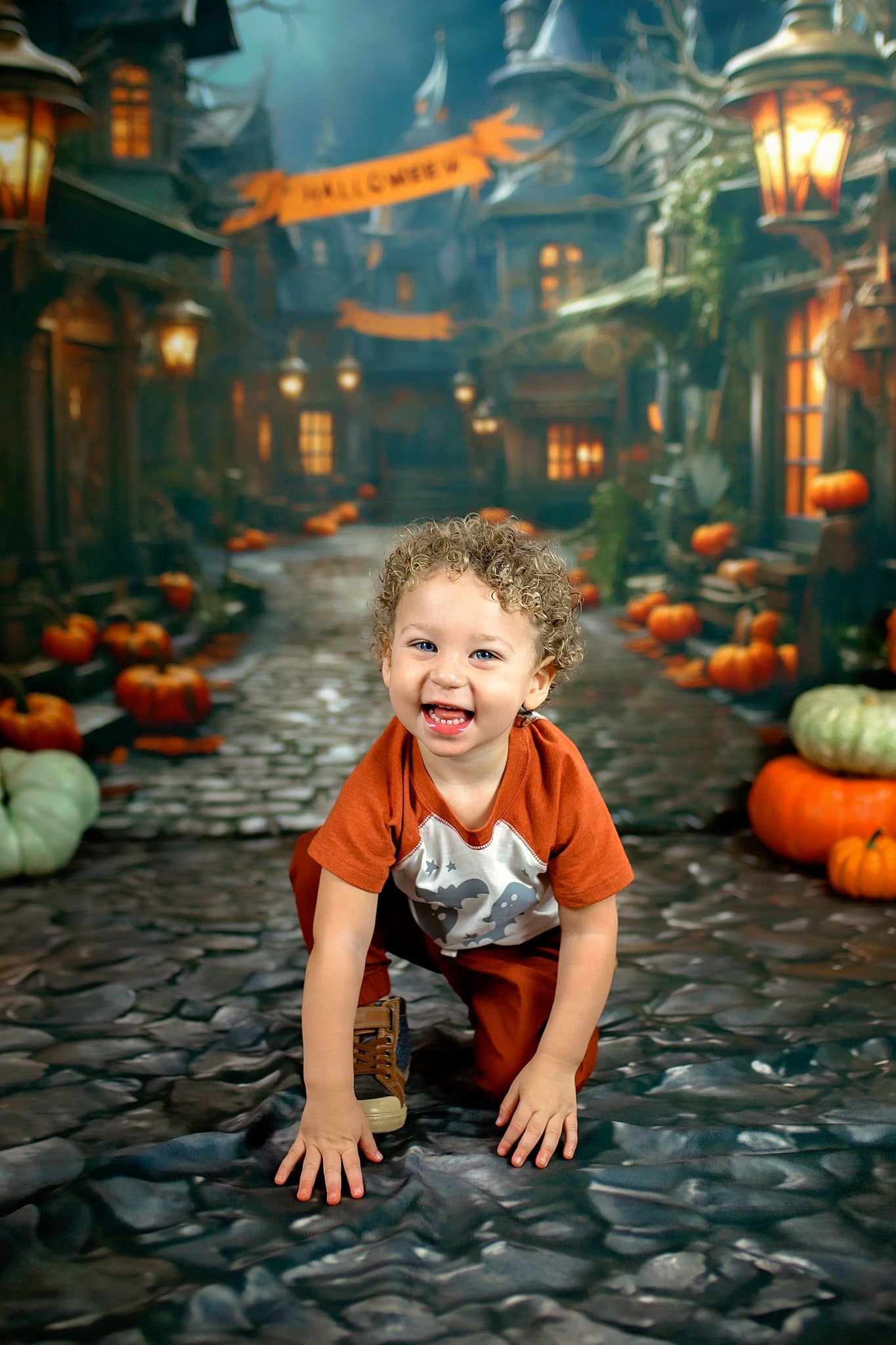 Kate Halloween Street Pumpkin Backdrop Designed by Emetselch -UK