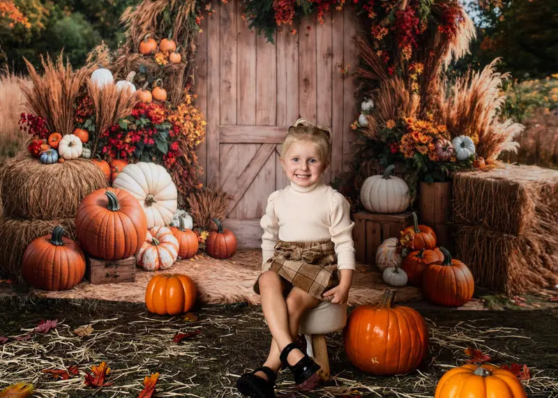 Kate Autumn Pumpkins Barn Door Backdrop Designed by Emetselch -UK