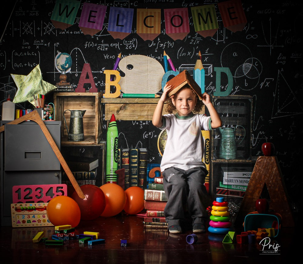 Kate Back to School Blackboard ABCD Crayon Backdrop for Photography -UK