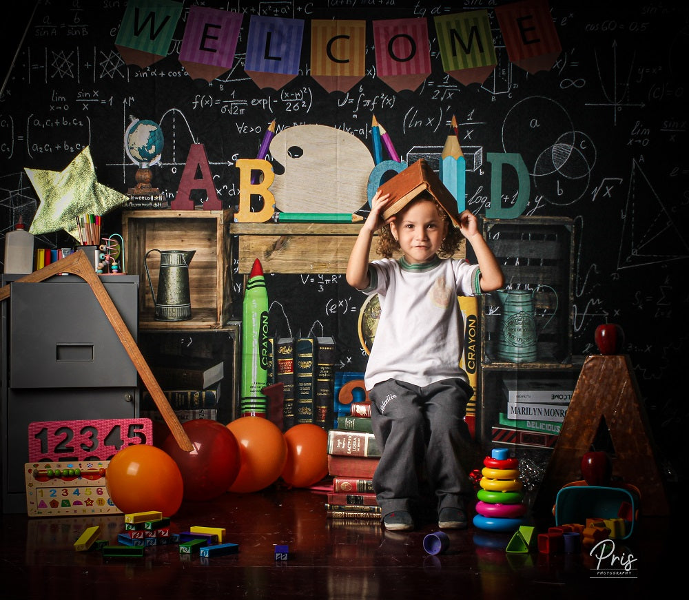 Kate Back to School Blackboard ABCD Crayon Backdrop for Photography