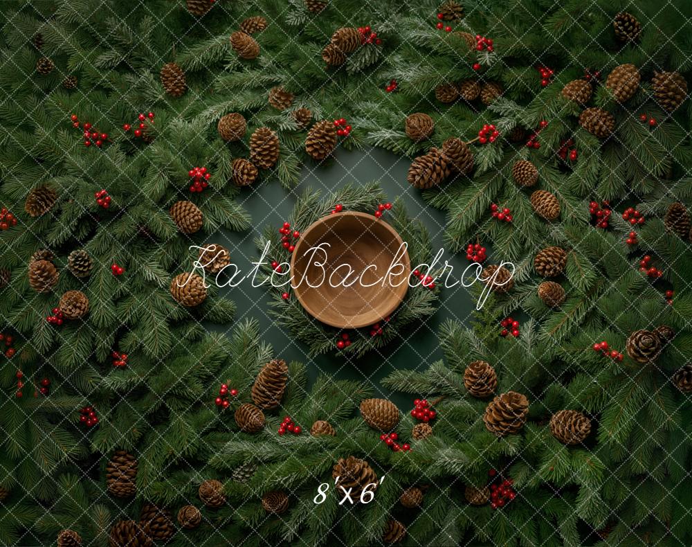 Kate Christmas Wreath Pinecones Bowl Fleece Backdrop Designed by Chain Photography