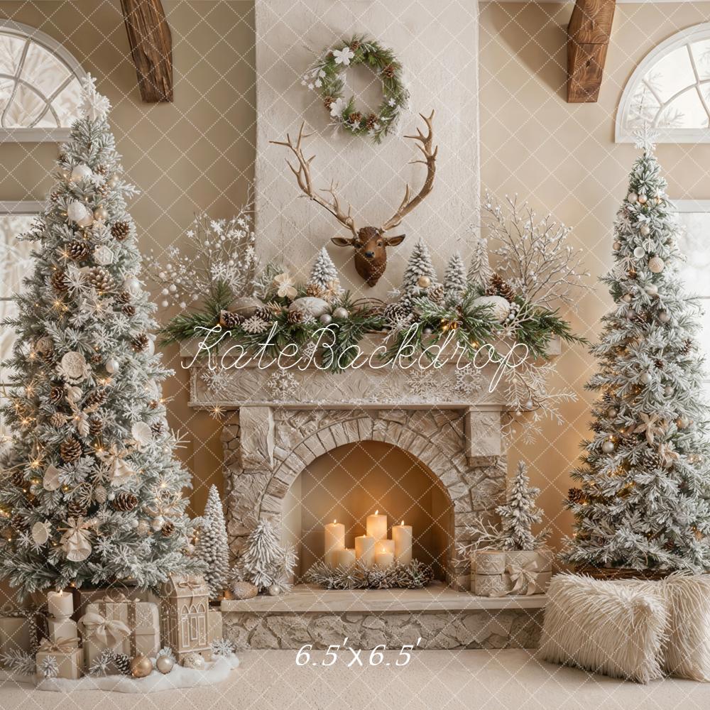 Kate Christmas Fireplace Trees Antlers Backdrop Designed by Emetselch
