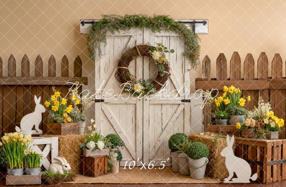 Kate Easter Bunny Floral Crates Barn Door Backdrop Designed by Emetselch