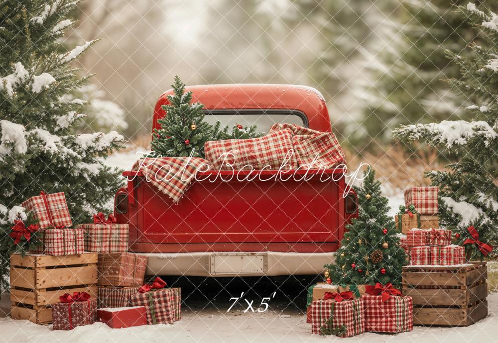 Kate Christmas Truck Gift Snow Forest Backdrop Designed by Emetselch -UK
