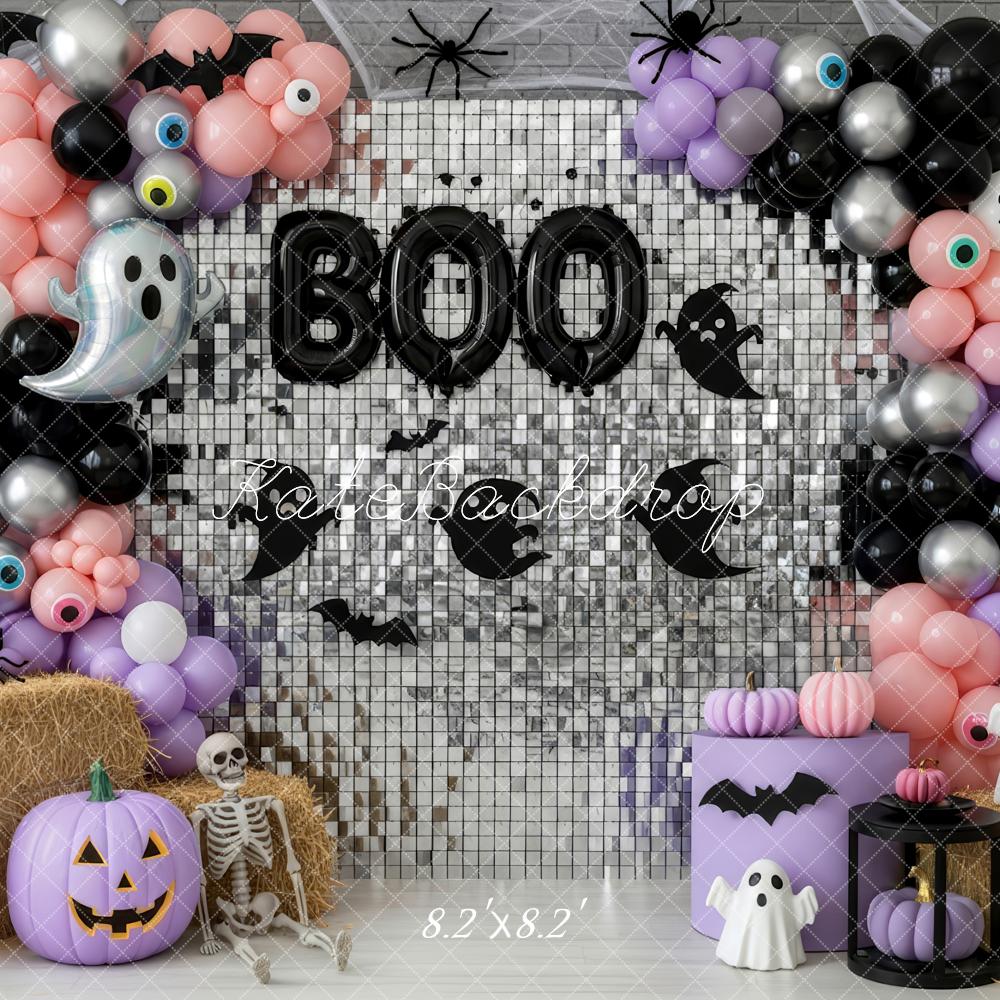 Kate Halloween Balloons Ghosts Silver Wall Backdrop Designed by Patty Robert -UK