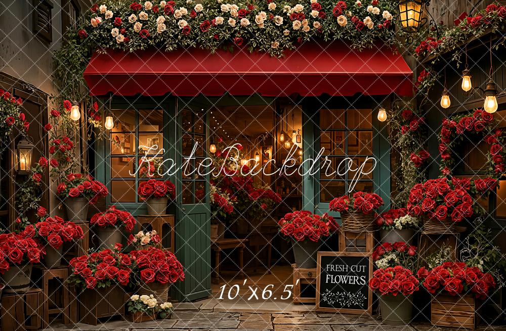 Kate Flower Shop Red Roses Awning Fleece Backdrop Designed by Emetselch -UK