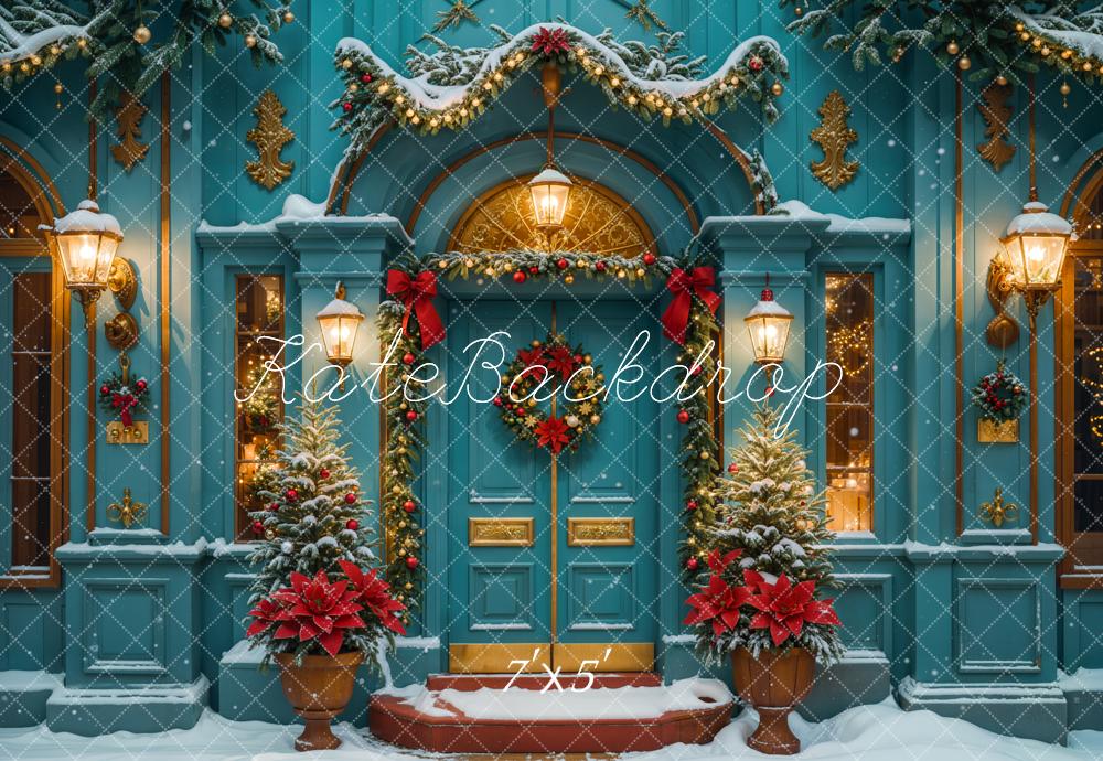 Kate Christmas Green Retro Arch House Backdrop Designed by Emetselch -UK
