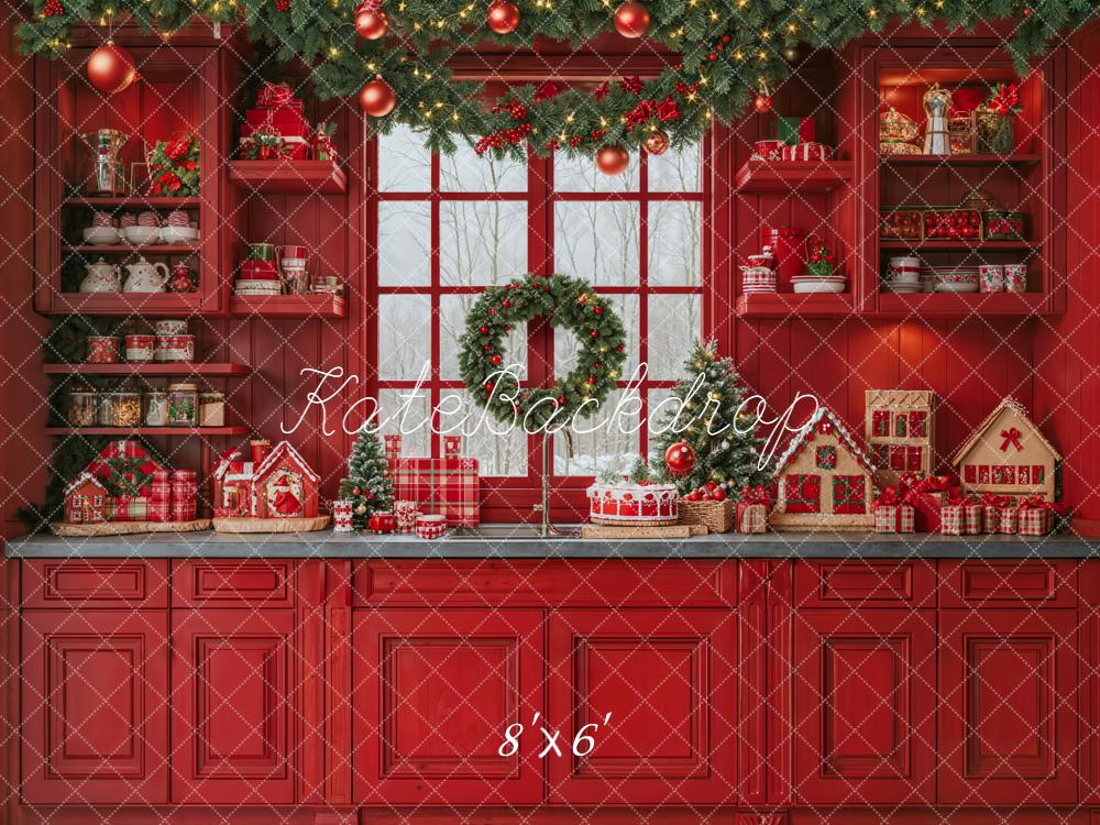 Kate Christmas Red Kitchen Garland Window Backdrop Designed by Emetselch -UK