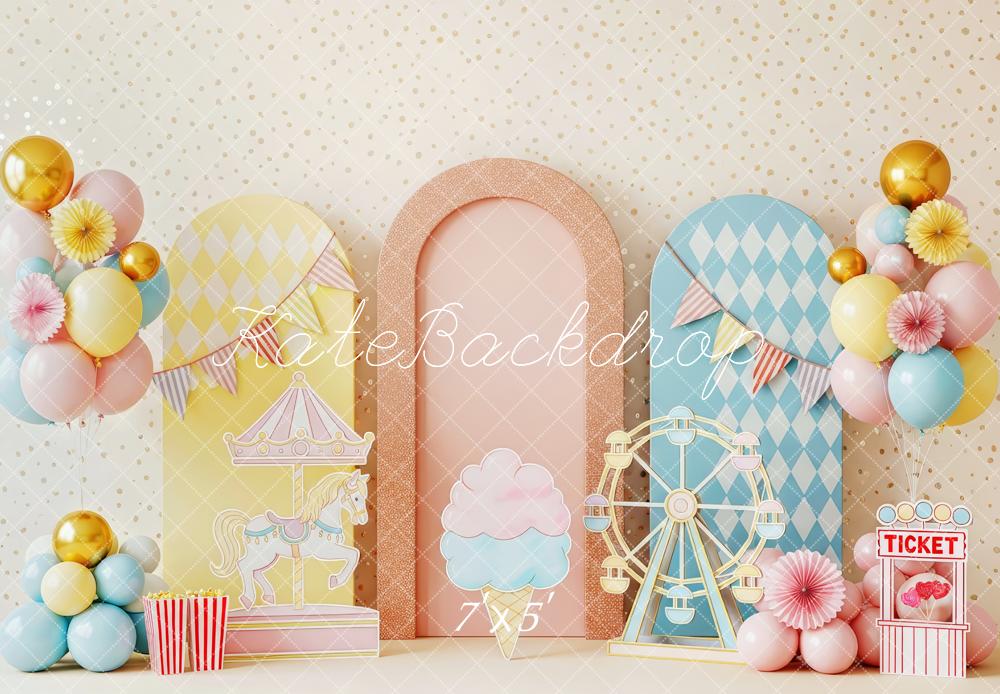 Kate Carousel Ferris Wheel Balloons Pastel Backdrop Designed by Patty Robert