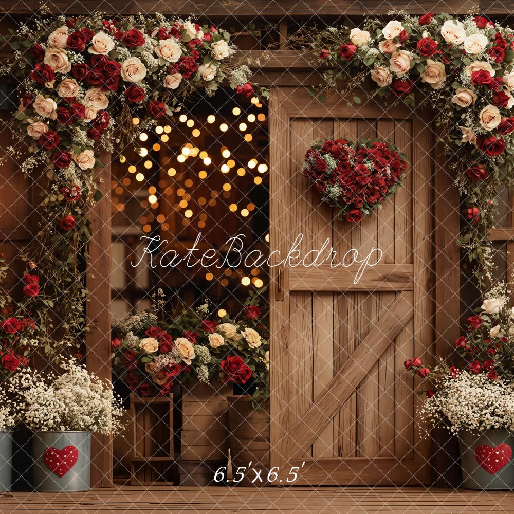 Kate Valentine Wooden Door Red Roses Backdrop Designed by Emetselch -UK