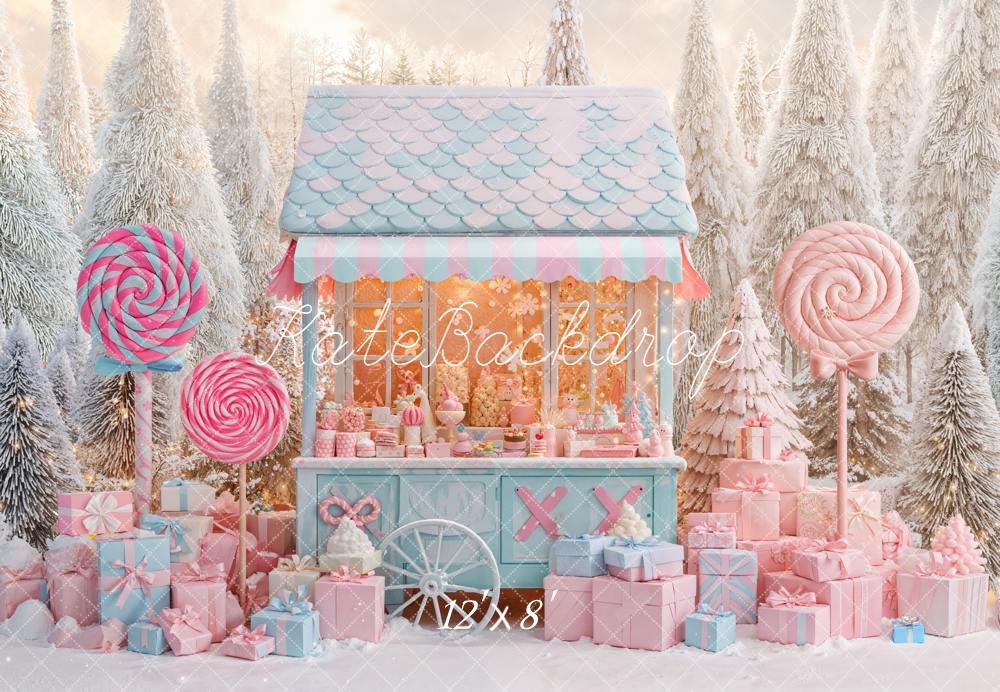 Kate Winter Candy Cart Lollipops Presents Fleece Backdrop Designed by Emetselch -UK