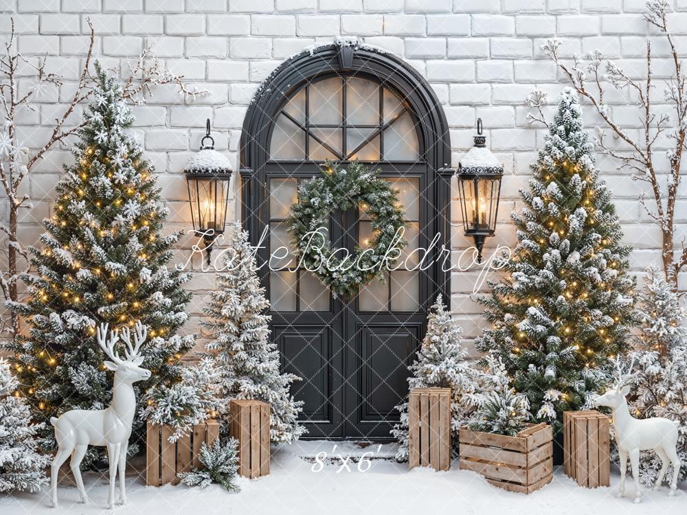 Kate Christmas Snowy Trees Reindeer Door Fleece Backdrop Designed by Emetselch -UK
