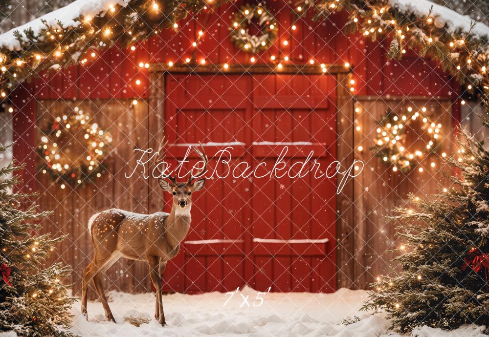 Kate Christmas Deer Red Barn Backdrop Designed by Emetselch -UK