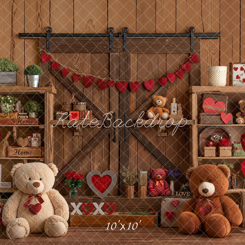 Kate Valentine Teddy Bears Wooden Shelves Backdrop Designed by Emetselch