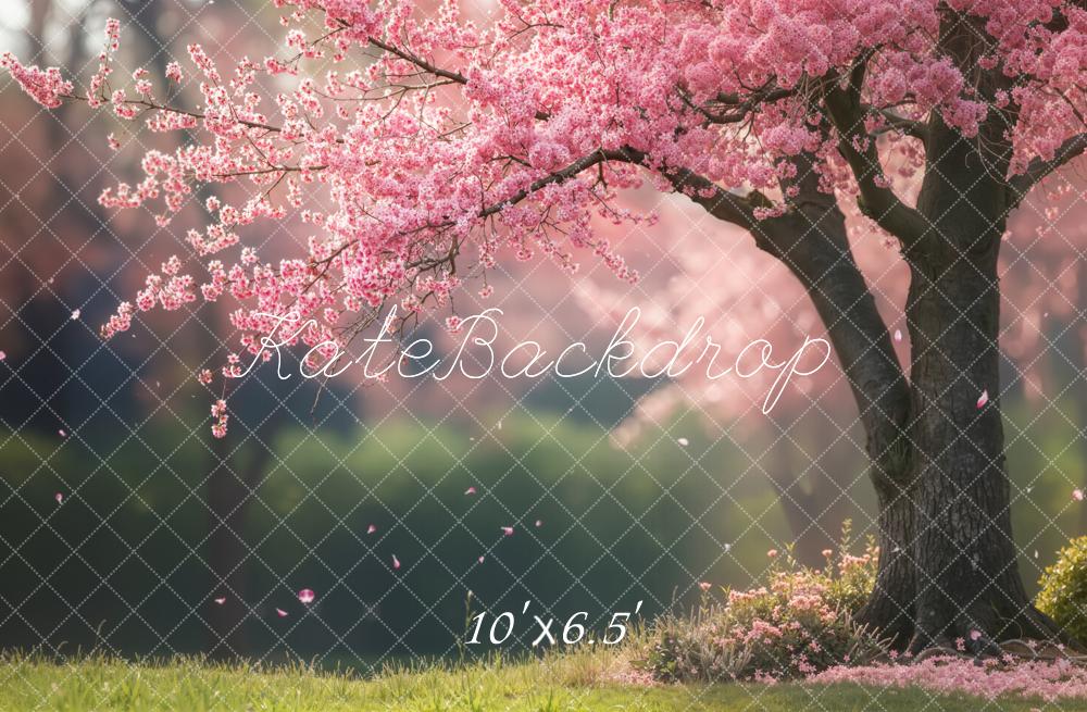 Kate Spring Pink Cherry Blossom Tree Floral Backdrop Designed by Emetselch
