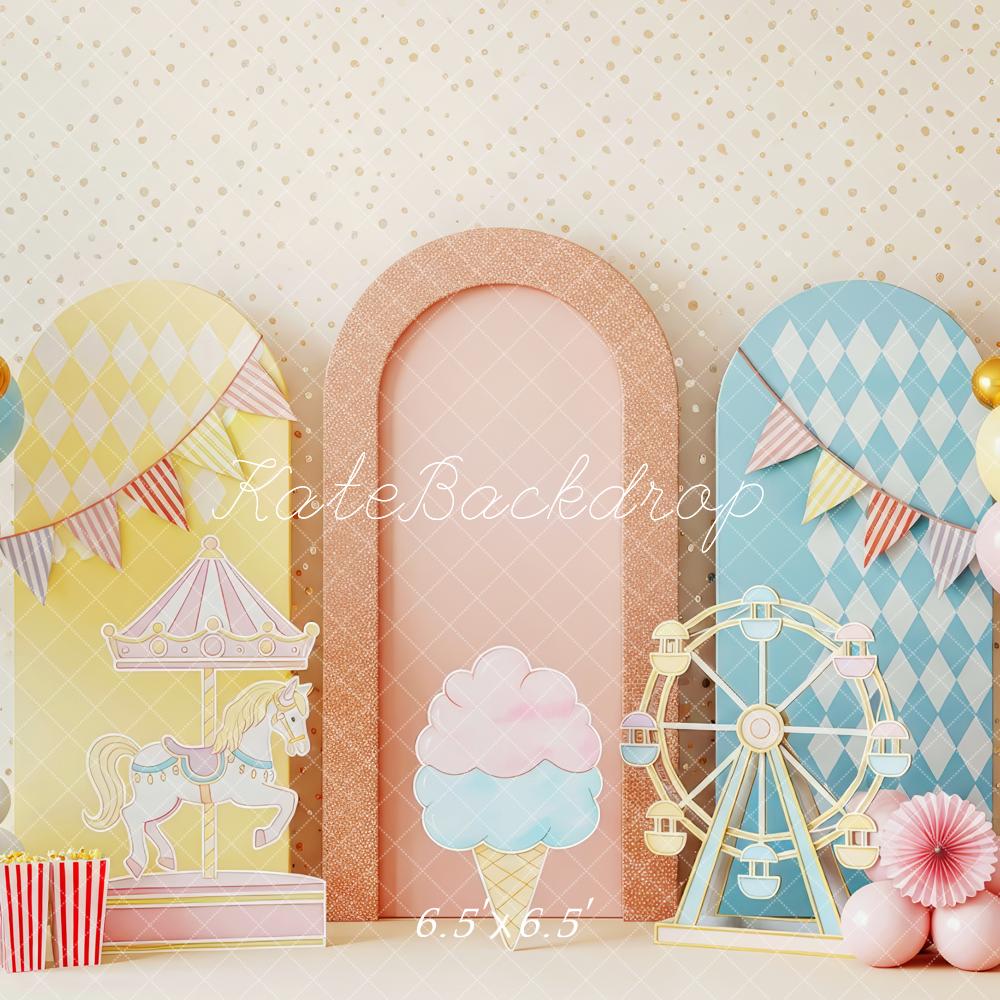 Kate Carousel Ferris Wheel Balloons Pastel Backdrop Designed by Patty Robert