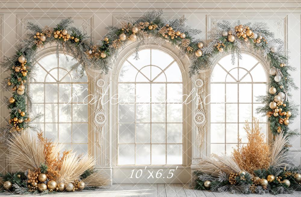 Kate Christmas Arch Windows Garland Fleece Backdrop Designed by Emetselch -UK