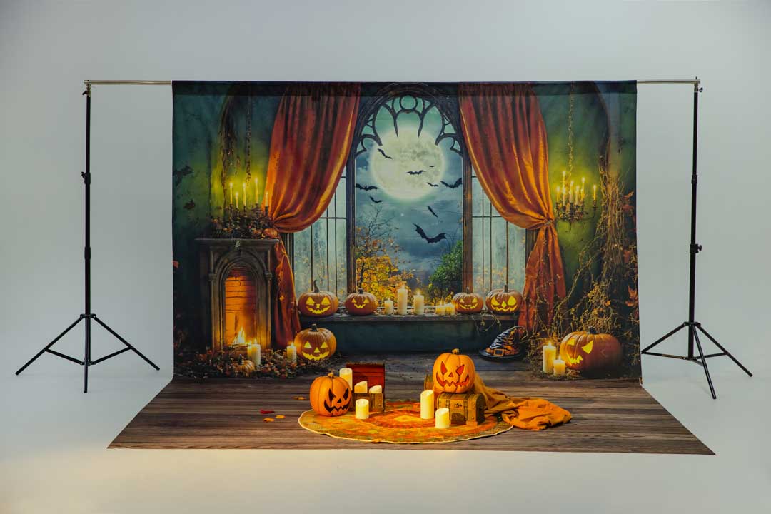 On Sale Kate Halloween Pumpkins Candles Window Backdrop Designed by Chain Photography -UK