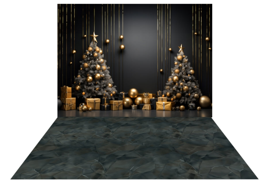 Lightning Deals Kate Dark Christmas Tree Wall Backdrop+Dark Abstract Texture Floor Backdrop -UK