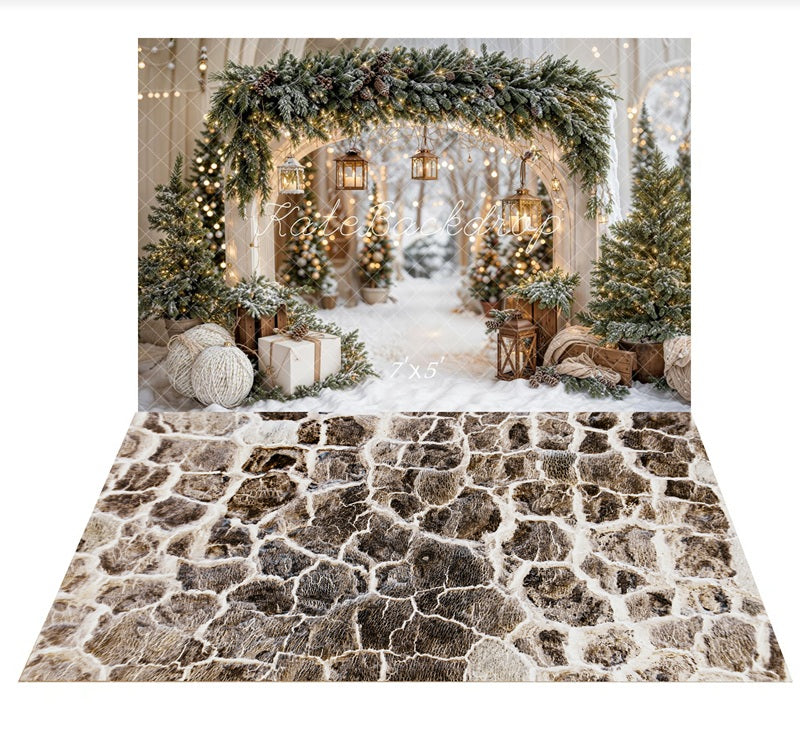 Kate Christmas Arch Garland Snow Trees Backdrop+Winter Stone Floor Backdrop -UK