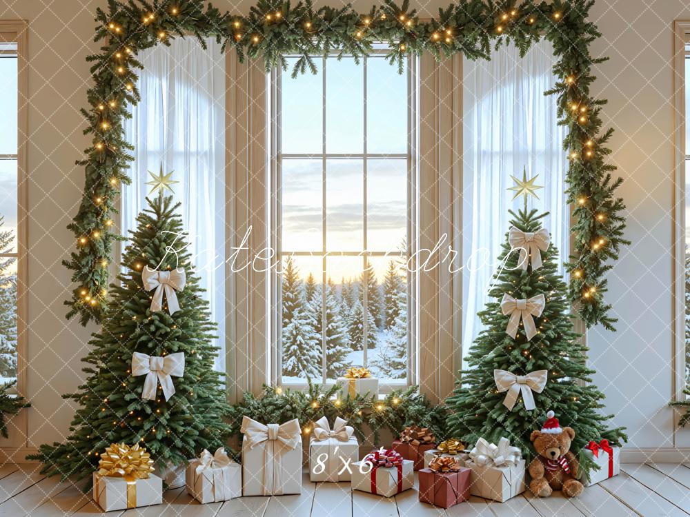 Kate Christmas Trees Garland Presents Window Backdrop Designed by Mini MakeBelieve