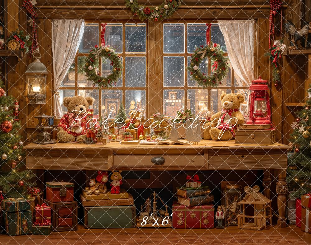 Kate Christmas Window Teddy Bears Gifts Fleece Backdrop Designed by Emetselch -UK
