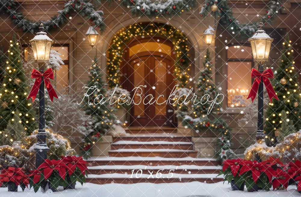Kate Christmas Snowy Steps Lanterns Garland Backdrop Designed by Emetselch -UK