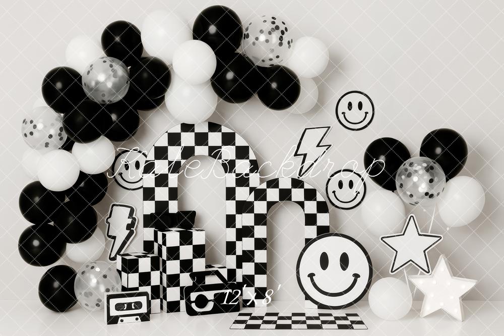 Kate Checkered Balloons Smiley Cake Smash Backdrop Designed by Patty Robert
