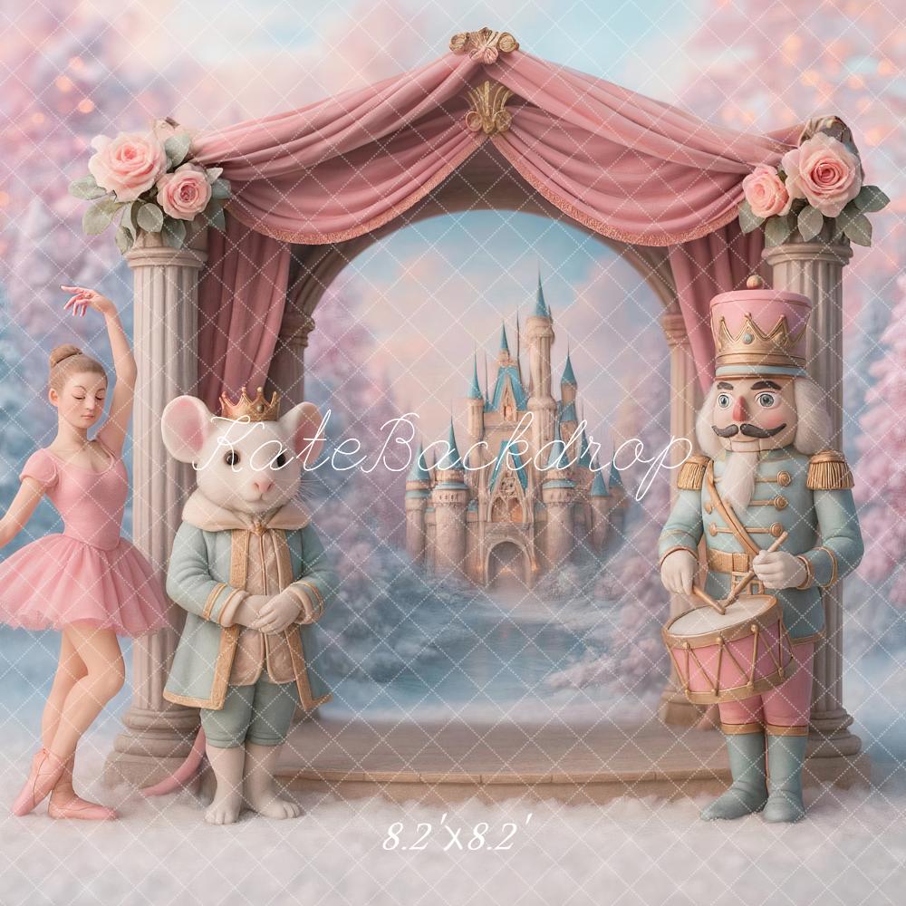 Kate Nutcracker Stage Castle Floral Arch Pink Backdrop Designed by Ashley Paul -UK