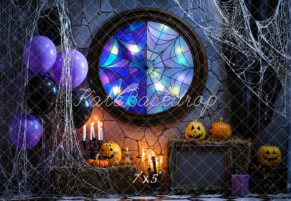 Kate Halloween Spider Web Pumpkins Balloons Backdrop Designed by Emetselch -UK