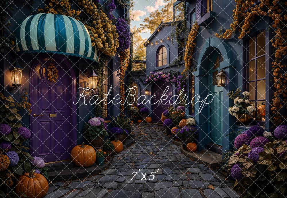 Kate Halloween Pumpkins Cobblestone Lane Backdrop Designed by Emetselch -UK