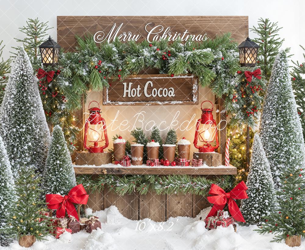 Kate Christmas Hot Cocoa Stand Snowy Trees Backdrop Designed by Emetselch -UK