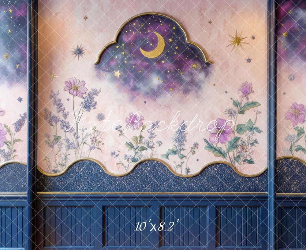 Kate Moon Floral Blue Wall Backdrop Designed by Mini MakeBelieve -UK