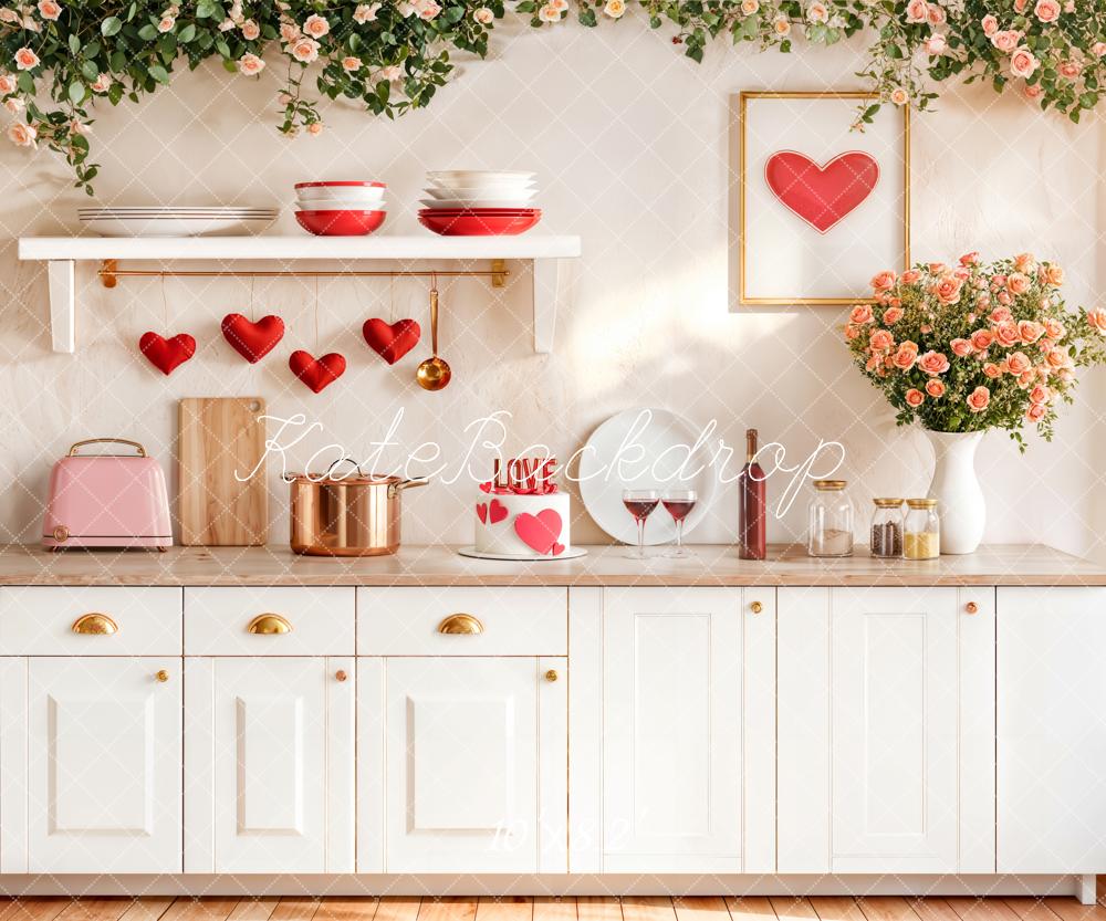 Kate Valentine Kitchen Hearts Cake Fleece Backdrop Designed by Emetselch