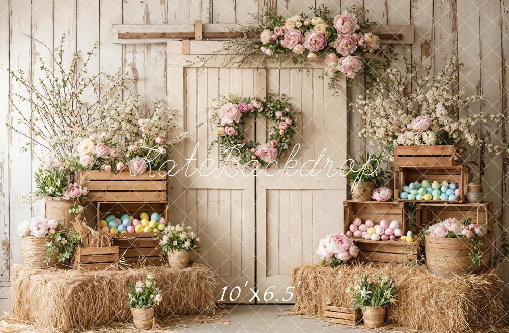 Kate Easter Bunny Wooden Door Pastel Eggs Backdrop Designed by Emetselch -UK