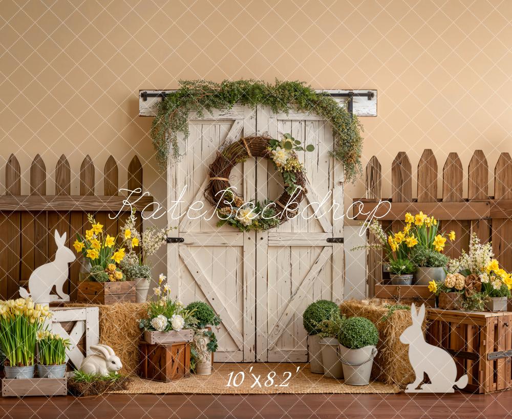 Kate Easter Bunny Floral Crates Barn Door Backdrop Designed by Emetselch