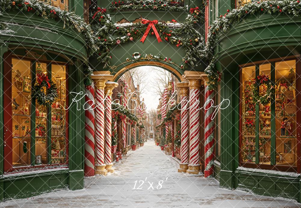 Kate Christmas Arch Candy Cane Shopfronts Fleece Backdrop Designed by Emetselch -UK