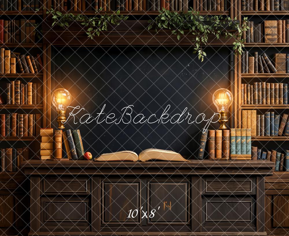 Kate Vintage Library Bookshelves Lamp Fleece Backdrop Designed by Emetselch -UK