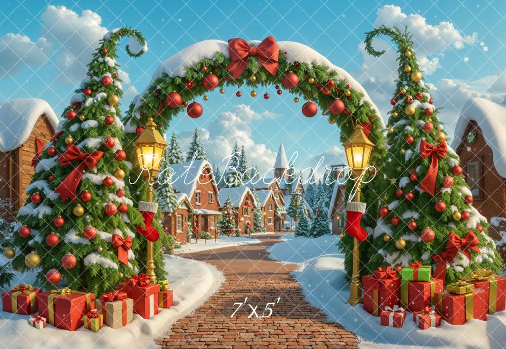 Kate Christmas Arch Trees Snow Village Backdrop Designed by Emetselch