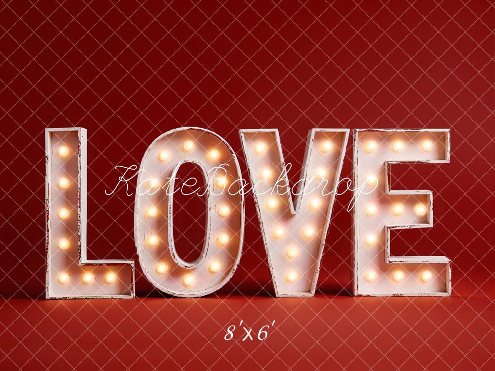 Kate Valentine Love Light Up Letters Red Backdrop Designed by Emetselch