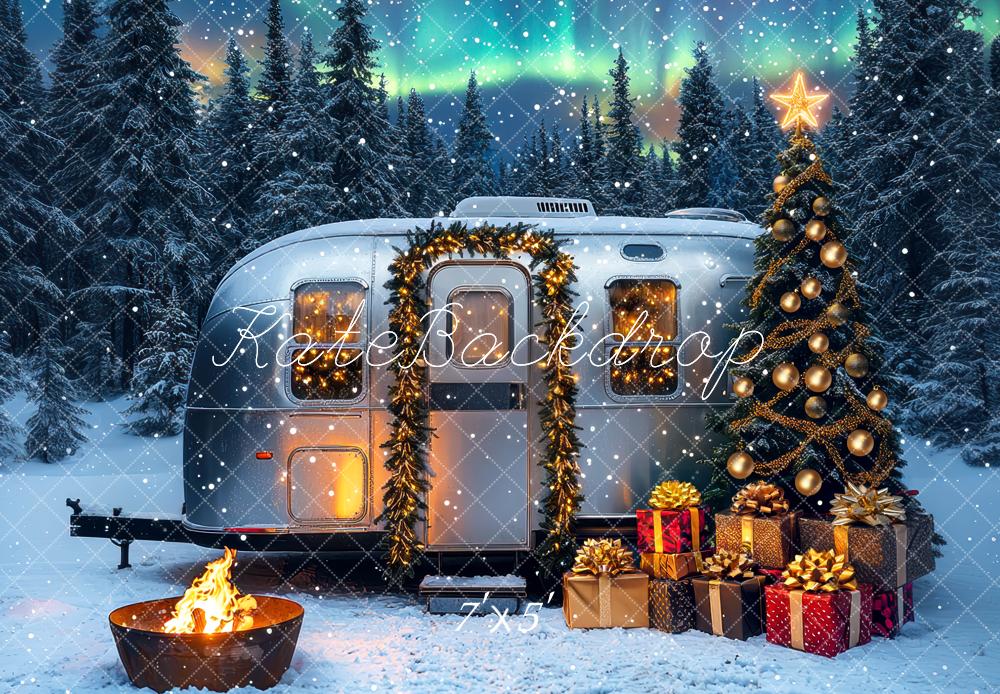 Kate Christmas Caravan Tree Snowy Forest Backdrop Designed by Mini MakeBelieve -UK